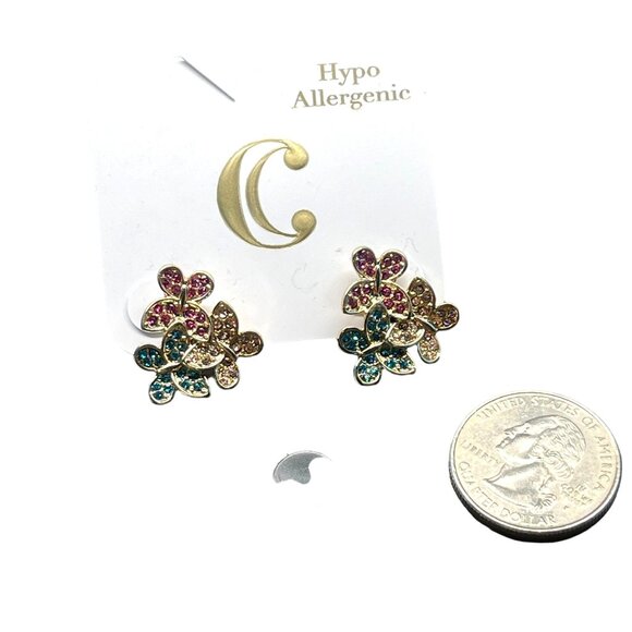Charming Charlie MSRP $16 Gold Tone Hypoallergenic Floral Stud Earrings With Mul - Picture 2 of 7
